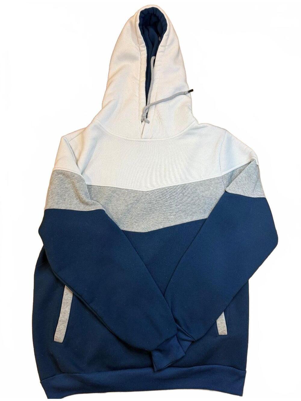 DSG Mens Medium Colorblock Pullover Hoodie Navy Gray White Athletic Sweatshirt